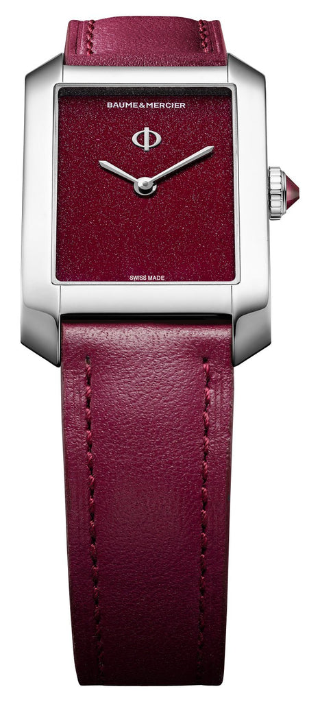 Baume & Mercier Hampton Stainless Steel Burgundy Dial Burgundy Leather Strap Quartz Womens Watch M0A10673
