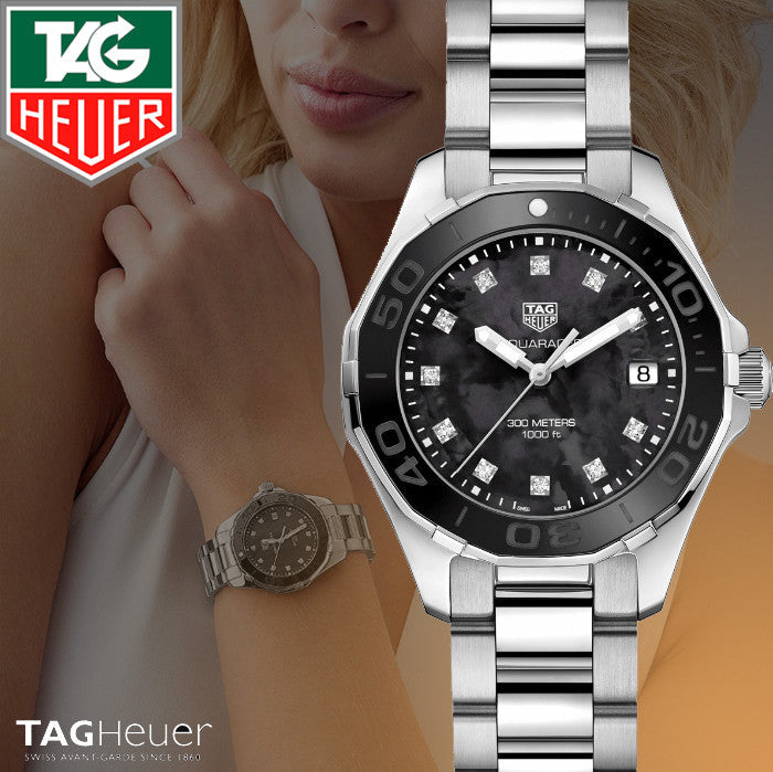 Tag Heuer Aquaracer Quartz Black Dial Silver Steel Strap Watch for Women - WAY131M.BA0748