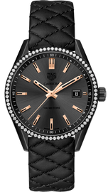 Tag Heuer Carrera Diamonds Anthracite Black Dial Black Leather Strap Watch for Women - WAR1115.FC6392