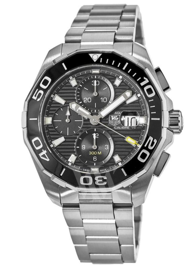 Tag Heuer Aquaracer Calibre 16 Day-Date Black Dial Silver Steel Strap Watch for Men - CAY211A.BA0927
