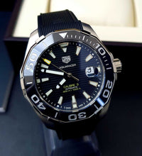 Load image into Gallery viewer, Tag Heuer Aquaracer Calibre 5 Automatic Black Dial Black Rubber Strap Watch for Men - WAY201A.FT6142