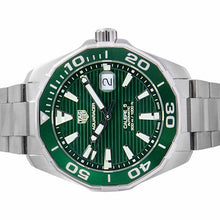 Load image into Gallery viewer, Tag Heuer Aquaracer Calibre 5 Green Dial Silver Steel Strap Watch for Men - WAY201S.BA0927