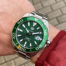 Load image into Gallery viewer, Tag Heuer Aquaracer Calibre 5 Green Dial Silver Steel Strap Watch for Men - WAY201S.BA0927