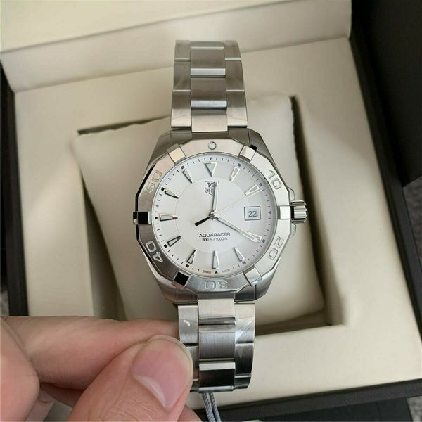 Tag Heuer Aquaracer Quartz White Dial Silver Steel Strap Watch for Men - WAY1111.BA0928