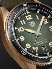 Load image into Gallery viewer, Tag Heuer Autavia Calibre 5 Automatic Olive Green Dial Green Leather Strap Watch for Men - WBE5190.FC8268
