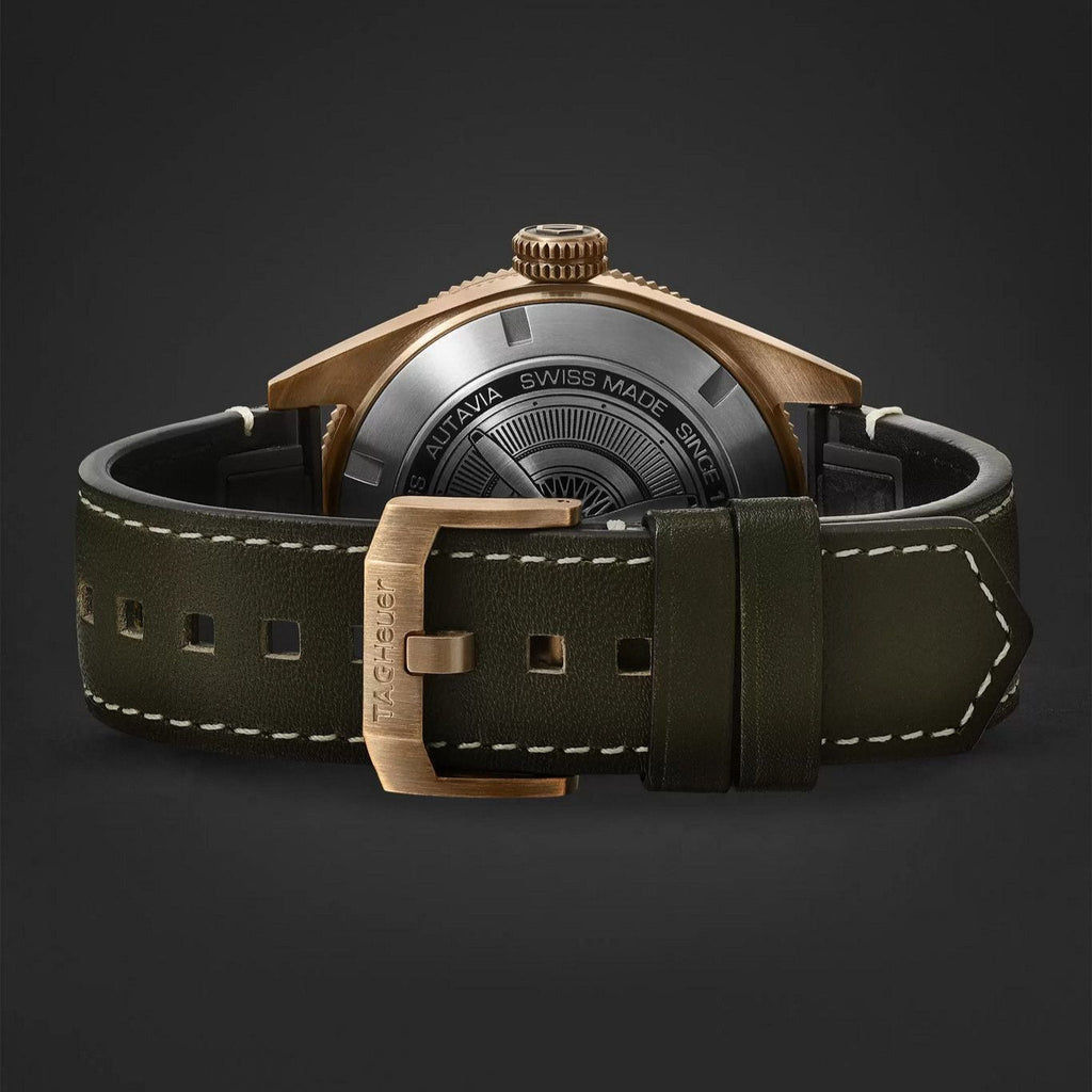 Tag Heuer Autavia Calibre 5 Automatic Olive Green Dial Green Leather Strap Watch for Men - WBE5190.FC8268