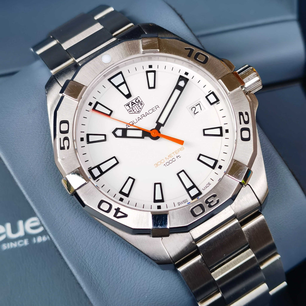 Tag Heuer Aquaracer Quartz White Dial Silver Steel Strap Watch for Men - WBD1111.BA0928