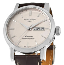 Load image into Gallery viewer, Longines 1832 Annual Calendar Automatic Stainless Steel Beige Dial Brown Leather Strap Date/Month Mens Watch L4.827.4.92.2