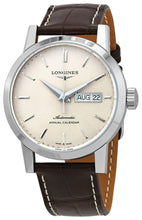 Load image into Gallery viewer, Longines 1832 Annual Calendar Automatic Stainless Steel Beige Dial Brown Leather Strap Date/Month Mens Watch L4.827.4.92.2