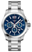 Load image into Gallery viewer, Longines Conquest Automatic Chronograph Stainless Steel Blue Dial Date Divers Mens Watch L3.801.4.96.6