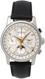 Longines Conquest Heritage Automatic Chronograph Moonphase Silver Dial Day-Date-Month Mens Watch L1.642.4.77.2