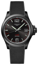 Load image into Gallery viewer, Longines Conquest V.H.P. Black PVD Black Dial Black Rubber Strap Perpetual Calendar Date Quartz Mens Watch L3.716.2.56.9