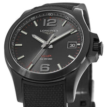 Load image into Gallery viewer, Longines Conquest V.H.P. Black PVD Black Dial Black Rubber Strap Perpetual Calendar Date Quartz Mens Watch L3.716.2.56.9