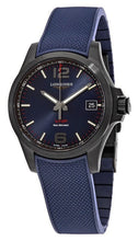 Load image into Gallery viewer, Longines Conquest V.H.P. Black PVD Blue Rubber Strap Blue Dial Perpetual Calendar Date Quartz Mens Watch L3.716.2.96.9