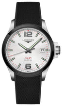 Load image into Gallery viewer, Longines Conquest V.H.P. Ceramic &amp; Stainless Steel Silver Dial Black Rubber Strap Perpetual Calendar Date Quartz Mens Watch L3.729.4.76.9