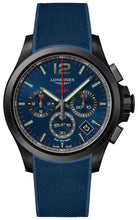 Load image into Gallery viewer, Longines Conquest V.H.P. Chronograph Black PVD Blue Rubber Strap Blue Dial Perpetual Calendar Date Quartz Mens Watch L3.717.2.96.9