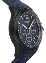 Load image into Gallery viewer, Longines Conquest V.H.P. Chronograph Black PVD Blue Rubber Strap Blue Dial Perpetual Calendar Date Quartz Mens Watch L3.717.2.96.9