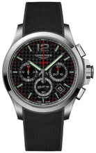 Load image into Gallery viewer, Longines Conquest V.H.P. Chronograph Stainless Steel Black Dial Black Rubber Strap Perpetual Calendar Date Quartz Mens Watch L3.717.4.66.9