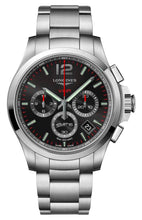 Load image into Gallery viewer, Longines Conquest V.H.P. Chronograph Stainless Steel Black Dial Perpetual Calendar Date Quartz Mens Watch L3.717.4.56.6
