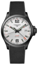 Load image into Gallery viewer, Longines Conquest V.H.P. GMT Black PVD Black Rubber Strap Silver Dial Perpetual Calendar Date Quartz Mens Watch L3.728.2.76.9
