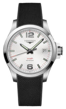 Load image into Gallery viewer, Longines Conquest V.H.P. Stainless Steel Silver Dial Black Rubber Strap Perpetual Calendar Date Quartz Mens Watch L3.716.4.76.9