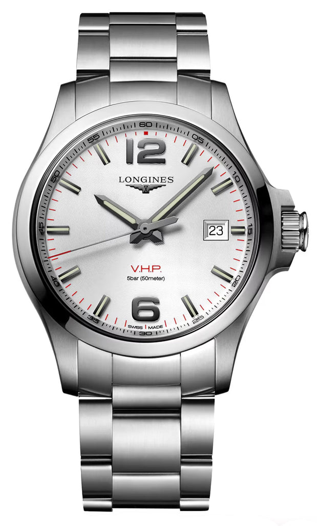 Longines Conquest V.H.P. Stainless Steel Silver Dial Perpetual Calendar Date Quartz Mens Watch L3.726.4.76.6
