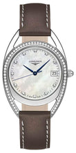 Load image into Gallery viewer, Longines Equestrian Stainless Steel Mother-Of-Pearl Dial Brown Leather Strap Diamonds Date Quartz Womens Watch L6.138.0.87.2