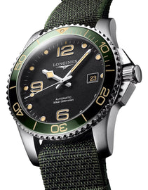 Longines HydroConquest Automatic Stainless Steel Black Dial Green NATO Nylon Strap Date Divers Mens Watch L3.781.4.05.2