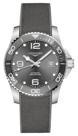 Longines HydroConquest Automatic Stainless Steel Gray Dial Gray Rubber Strap Date Divers Mens Watch L3.781.4.76.9