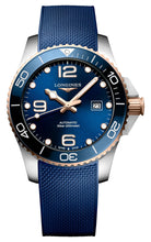 Load image into Gallery viewer, Longines HydroConquest Automatic Stainless Steel &amp; Rose Gold PVD Blue Dial Blue Rubber Strap Date Divers Mens Watch L3.782.3.98.9