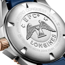 Load image into Gallery viewer, Longines HydroConquest Automatic Stainless Steel &amp; Rose Gold PVD Blue Dial Blue Rubber Strap Date Divers Mens Watch L3.782.3.98.9
