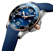 Load image into Gallery viewer, Longines HydroConquest Automatic Stainless Steel &amp; Rose Gold PVD Blue Dial Blue Rubber Strap Date Divers Mens Watch L3.782.3.98.9