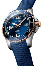 Load image into Gallery viewer, Longines HydroConquest Automatic Stainless Steel &amp; Rose Gold PVD Blue Dial Blue Rubber Strap Date Divers Mens Watch L3.782.3.98.9