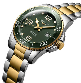 Longines HydroConquest Automatic Stainless Steel & Yellow Gold PVD Green Dial Date Divers Mens Watch L3.781.3.06.7