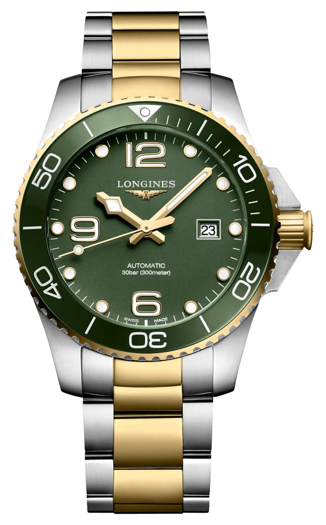 Longines HydroConquest Automatic Stainless Steel & Yellow Gold PVD Green Dial Date Divers Mens Watch L3.782.3.06.7