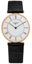 Load image into Gallery viewer, Longines La Grande Classique Agassiz 18K Rose Gold White Dial Black Leather Strap Quartz Unisex Watch L4.691.8.11.0