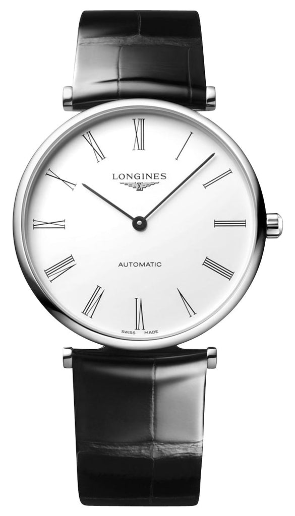 Longines La Grande Classique Automatic Stainless Steel White Dial Black Leather Strap Mens Watch L4.918.4.11.2
