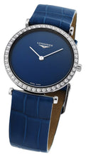 Load image into Gallery viewer, Longines La Grande Classique Monochrome Stainless Steel Blue Dial Blue Leather Strap Diamonds Quartz Womens Watch L4.523.0.90.2