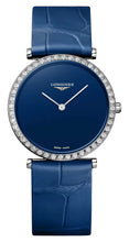 Load image into Gallery viewer, Longines La Grande Classique Monochrome Stainless Steel Blue Dial Blue Leather Strap Diamonds Quartz Womens Watch L4.523.0.90.2