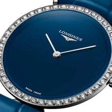 Load image into Gallery viewer, Longines La Grande Classique Monochrome Stainless Steel Blue Dial Blue Leather Strap Diamonds Quartz Womens Watch L4.523.0.90.2
