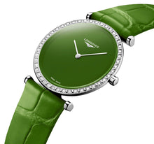 Load image into Gallery viewer, Longines La Grande Classique Monochrome Stainless Steel Green Dial Green Leather Strap Diamonds Quartz Womens Watch L4.523.0.60.2