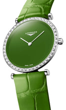 Load image into Gallery viewer, Longines La Grande Classique Monochrome Stainless Steel Green Dial Green Leather Strap Diamonds Quartz Womens Watch L4.523.0.60.2