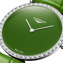 Load image into Gallery viewer, Longines La Grande Classique Monochrome Stainless Steel Green Dial Green Leather Strap Diamonds Quartz Womens Watch L4.523.0.60.2