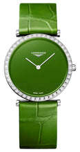 Load image into Gallery viewer, Longines La Grande Classique Monochrome Stainless Steel Green Dial Green Leather Strap Diamonds Quartz Womens Watch L4.523.0.60.2