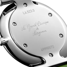 Load image into Gallery viewer, Longines La Grande Classique Monochrome Stainless Steel Green Dial Green Leather Strap Diamonds Quartz Womens Watch L4.523.0.60.2