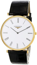 Load image into Gallery viewer, Longines La Grande Classique Yellow Gold PVD White Dial Black Leather Strap Quartz Mens Watch L4.766.2.11.2