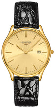 Load image into Gallery viewer, Longines Lyre Yellow Gold PVD Gold-Tone Dial Black Leather Strap Date Quartz Mens Watch L4.859.2.32.2