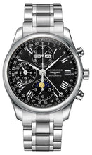 Load image into Gallery viewer, Longines Master Collection Automatic Chronograph Stainless Steel Black Dial Moonphase Day/Date Month Mens Watch L2.773.4.51.6
