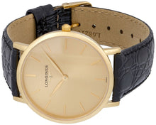 Load image into Gallery viewer, Longines Presence 18K Yellow Gold L48246322 Black Leather Strap Quartz Mens Watch Gold Tone Dial