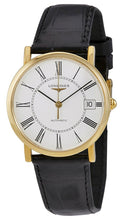 Load image into Gallery viewer, Longines Presence Automatic 18K Yellow Gold White Dial Black Leather Strap Date Mens Watch L4.778.6.11.0